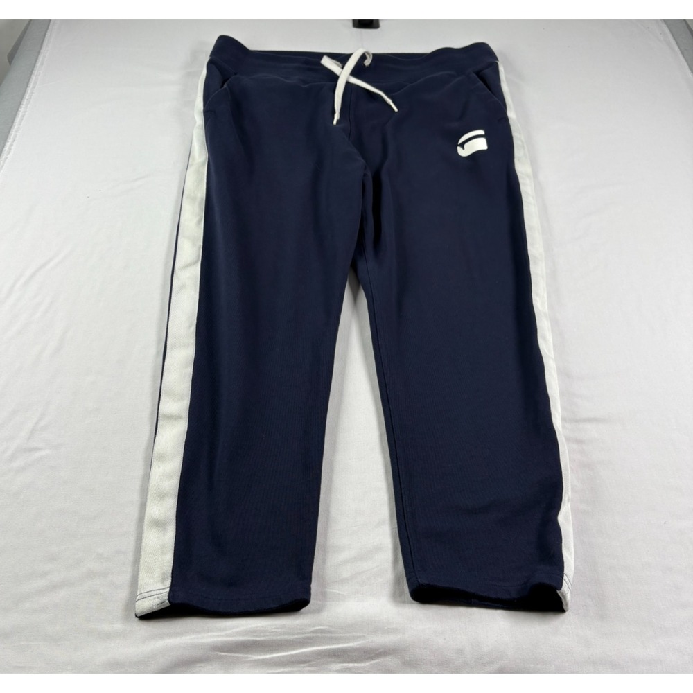 G Star Raw Sweatpants Men 2XL Blue Core Stripe Cropped Tapered Athleisure Fleece
